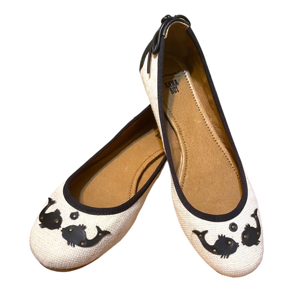 Anna Sui for Hushpuppy leather and canvas fish skimmer ballet flats